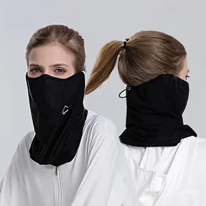 Breathable cooling sun protection face mask with mesh panels and adjustable cord
