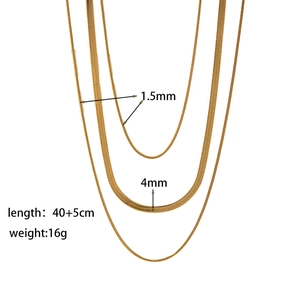 Colliers multicouches en acier titane doré, mailles serpent de 1,5mm et 4mm pour femme