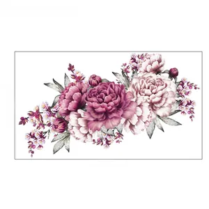 Dettaglio dell'adesivo per WC con pivoine floreali rosa e dimensioni di 27x16cm