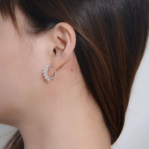 Sterling silver hoop earrings with white pearls for women in classic retro style