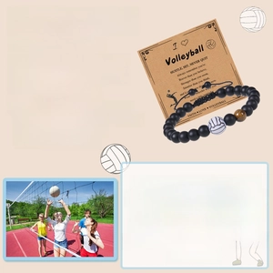 Volleyball-themed natural tiger eye bead bracelet with 8mm matte stones and sport card
