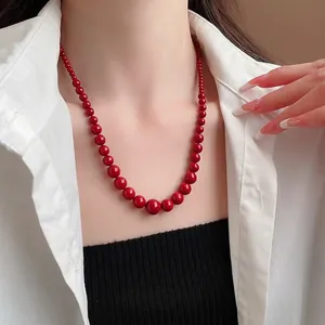 Collier Et Bracelet Künstliche Perles Rouges Ancora Künstliche Perles Verre Graduées Bijoux Acier Titane Pour Femmes Mode Élégant