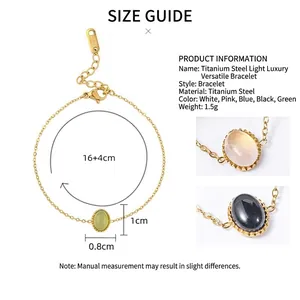 Titanium steel natural stone bracelet size guide with color options and dimensions