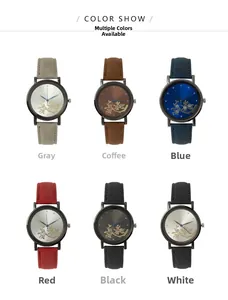 Six couleurs de montres à bracelet en cuir avec cadran floral orné de strass