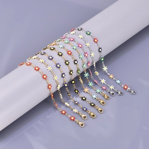 Bracelet Fleur Marguerite Émail Acier Inoxydable Plaqué Or 18K Chaîne Réglable Bijoux Style Coréen Doux Femmes