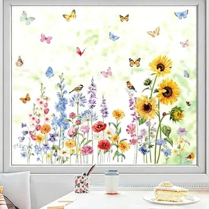 Spring floral window decals with sunflowers and butterflies for home glass decoration