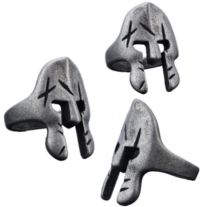Retro Spartan helmet ring for men and women with vintage silver finish and battle-worn details