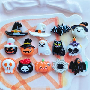 Mini Halloween resin charms set with pumpkin, ghost, and witch hat for DIY crafts