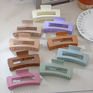 9-piece set of large matte rectangular hair claws in various Morandi colors for thick hair