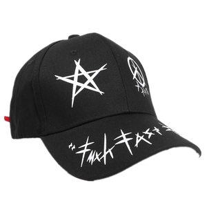 Fashionable black baseball cap with white star graffiti and street style curved brim