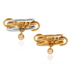 Multi-layer stacked titanium steel ring with zircon pendant in gold and silver finish