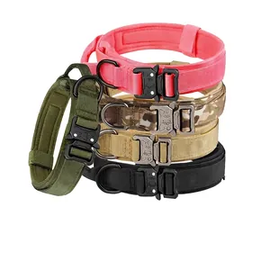 Tactical Dog Collar Leash Harness Heavy Duty Nylon With Metal Buckle Adjustable Training Walking For Medium Large Dogs