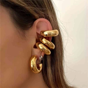 Thick Hollow Hoop Earrings Stainless Steel C-Shape Geometric High Polish Minimalist 18K Gold Plated Jewelry For Women