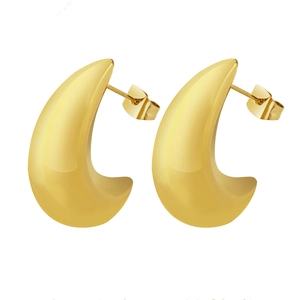 French vintage luxury hollow crescent stud earrings in gold plated stainless steel