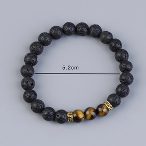 Lava stone and tiger eye beaded bracelet with essential oil diffuser function, 5.2cm diameter