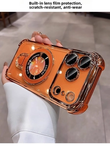 Detail of iPhone case with built-in lens protection and amber magnetic kickstand ring