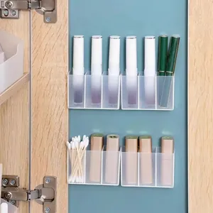 Wall-mounted transparent multi-compartment storage box for lipstick and makeup tools