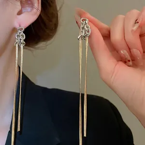 Boucles Oreilles Longues Pampilles Bicolores Chaîne Serpent Luxe Bijoux Femmes Avec Tige En Argent Sterling 925