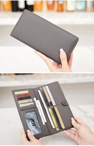 Détails du portefeuille long gris RFID avec fentes pour cartes et agencement interne