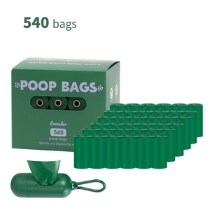 Eco-friendly biodegradable dog poop bag rolls set with 540 bags and green dispenser