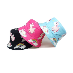 Kids Cartoon Unicorn Rainbow Printed Bucket Hat Summer Sun Protection Polyester Fisherman Cap For Girls Outdoor Beach Wear