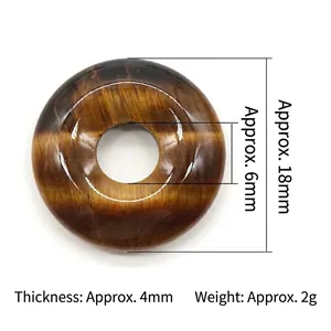 Natural 18mm tiger eye stone donut pendant with detailed dimensions for DIY jewelry