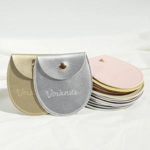 Metallic PU leather pouches with snap buttons in gold silver and pink colors
