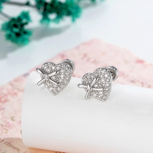 Zircon Heart Bow Cartilage Stud Earring Copper Titanium Steel Screw Back Sweet Retro Jewelry For Women