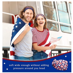 Detail of soft knotted headband with US flag star pattern on a female model outdoors