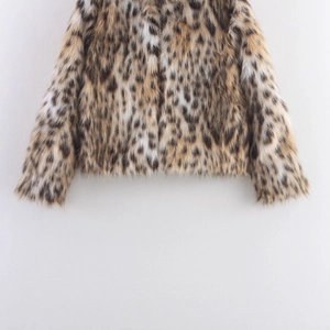 Women's stylish leopard print faux fur coat with thick plush texture on white background