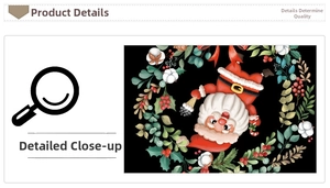 Detail of Christmas wreath sticker with Santa Claus, holly berries and cotton balls