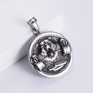 Fitness Weightlifting Bear Pendant Necklace 304 Stainless Steel No Pain No Gain Barbell Relief Retro Hip Hop Jewelry Men