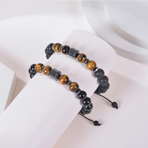 Mens 10mm tiger eye and lava stone bracelets on card for holiday gift display