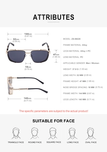 Detail view of square punk sunglasses with side shields and metal double bridge design