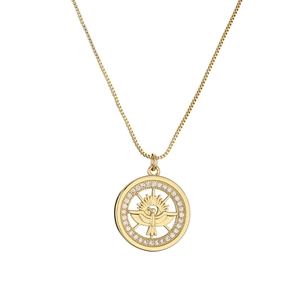Collana dorata con ciondolo piccione e raggi di sole incastonato con zirconi chiari