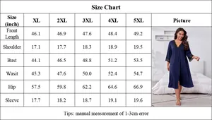 Size chart for plus size women V-neck nightgown with lace trim details and measurements