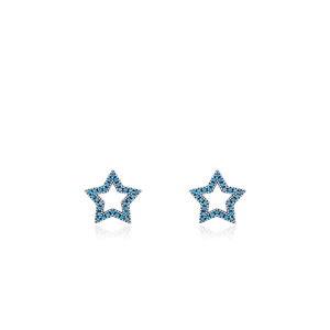 Boucles D'oreilles Étoile Évidée Avec Turquoise Bleue Incrustée Argent Sterling 925 Bijoux Quotidiens Minimalistes Pour Femmes