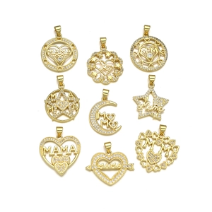 Gold plated Mother's Day necklaces with MAMA and Mom pendants featuring sparkling zircon
