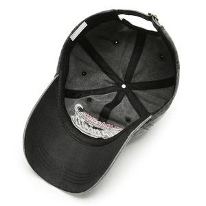 Casquette de baseball en coton gris foncé délavé vintage avec broderie et sangle réglable