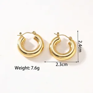 Polished 18k gold plated hollow hoop earrings with secure latch back, 2.4cm size