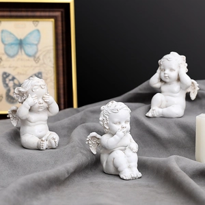 Noordse Retro Engel Cherubijn Beeldjes Hars Kandelaar Desktop Sculptuur Horen Zien Spreken Geen Kwaad Wit Woondecoratie