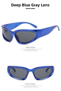 Detail view showing front and side profile of futuristic Y2K steampunk sport sunglasses