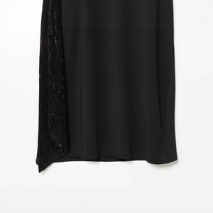 Robe midi noire à paillettes pour femme avec ourlet asymétrique et patchwork de sequins brillants