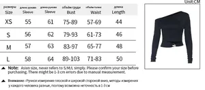 Tableau détaillé des tailles pour crop top sexy à manches longues avec mesures en CM