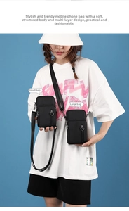Detailed comparison of large and small nylon mobile phone bags with heart zippers