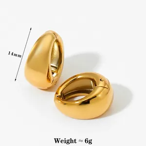Minimalist gold-plated teardrop hoop earrings with polished mirror finish 14mm size