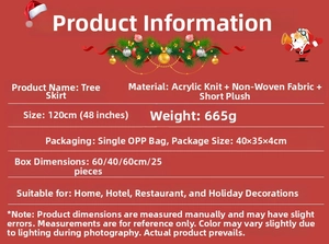 Detailed specifications for 48-inch red knitted Christmas tree skirt with snowflake pattern