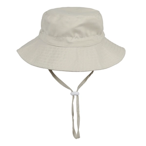 Kids breathable cotton sun hat in beige with adjustable chin strap for beach activities