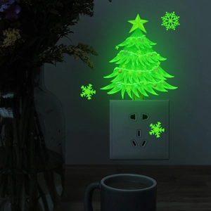 Green luminous Christmas tree night light with snowflake glowing wall stickers for decor