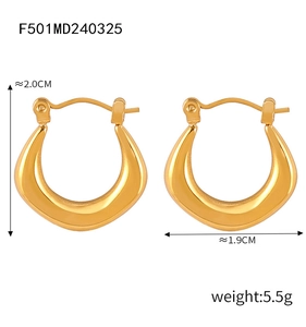 Boucles d'oreilles en U dorées polies, hauteur de 2,0 cm et largeur de 1,9 cm